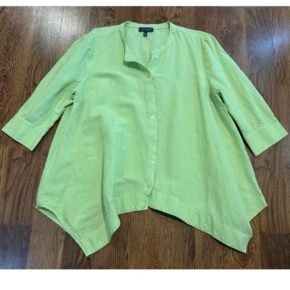 The Limited Asymmetric Hem Button Up Blouse Chartreuse Size Large Statement Top
